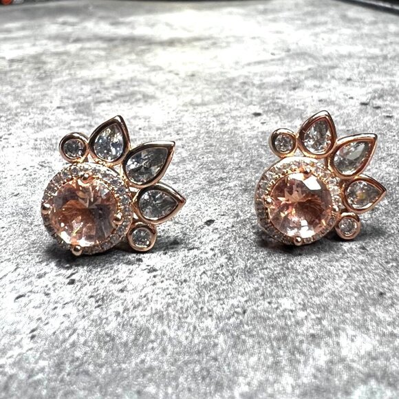 Bomb Party Earrings, universal size, yellow topaz looking stone with white topa - Picture 3 of 6